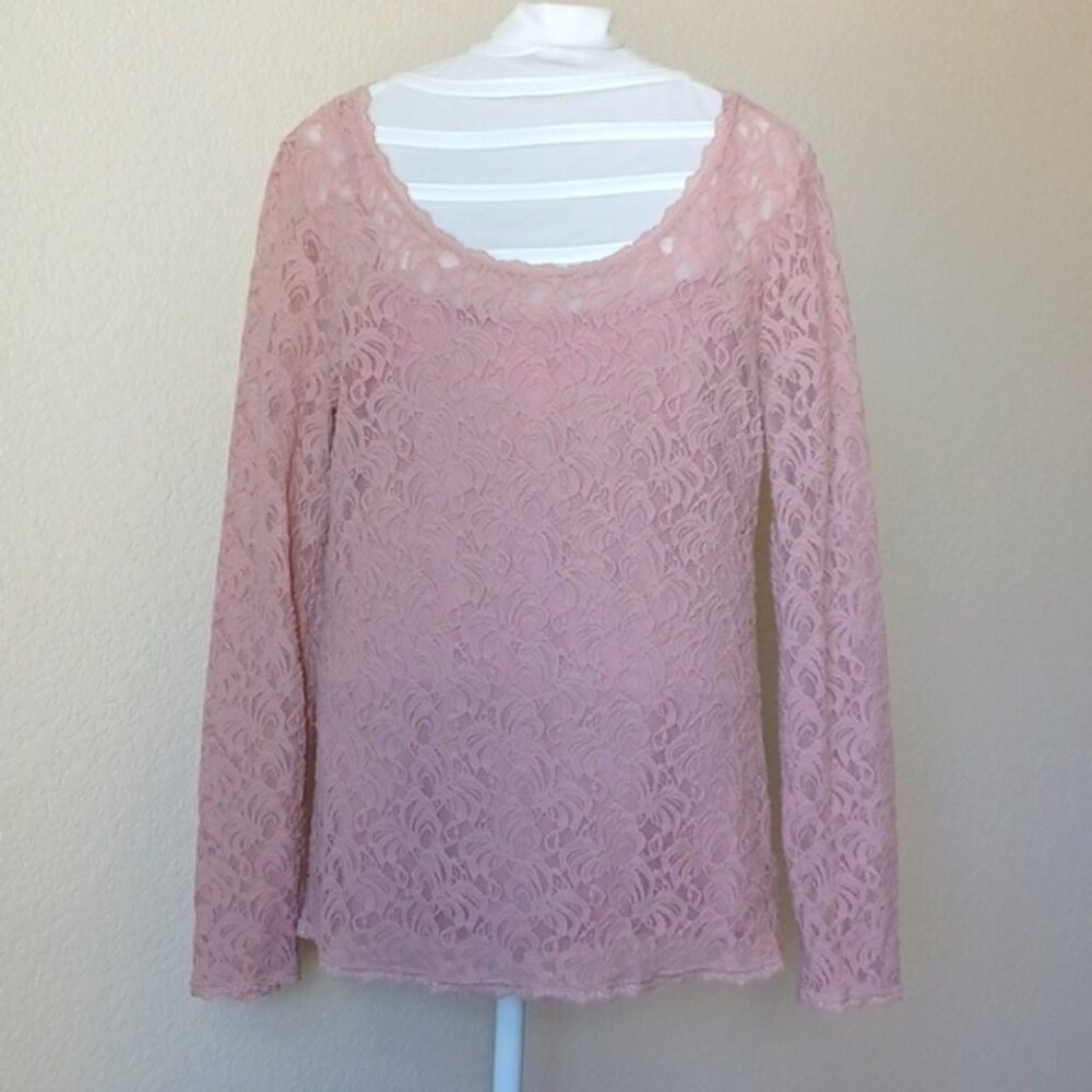 3/$25 SALE Apt 9 Mauve Pink Long Sleeve Lace Shirt with Built In Cami, Size M